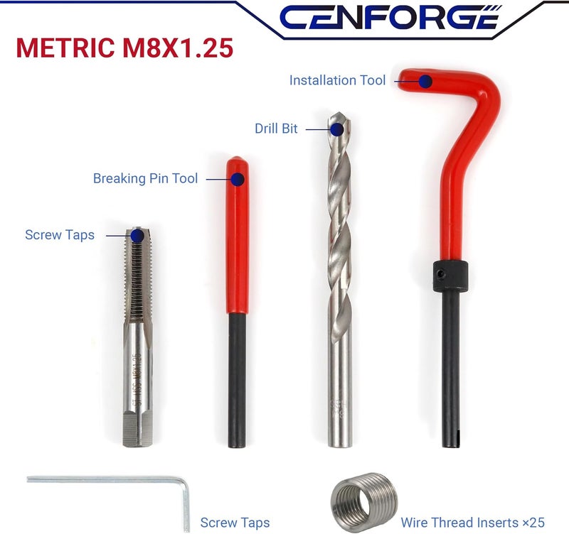 CENFORGE Store M8x1.25 Helicoil Thread Repair Kit, Metric HSS Drill Helicoil Repair Kit for Rethreading Internal Threads with Carry Case, 30PCS - Image 1